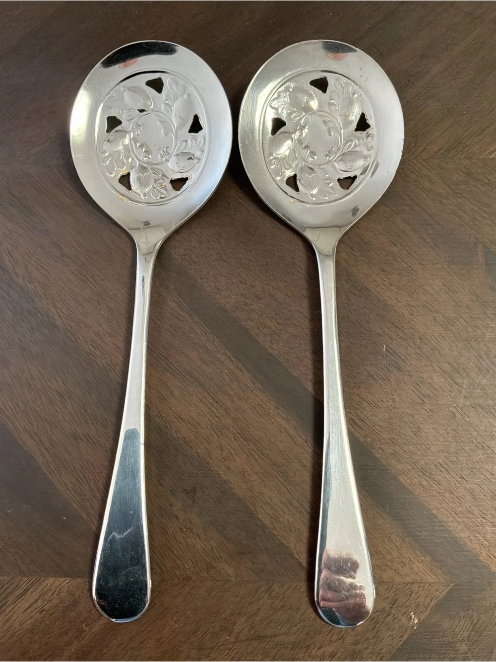 Vintage Sheffield England Silver Plated Slotted Serving Spoons 9
